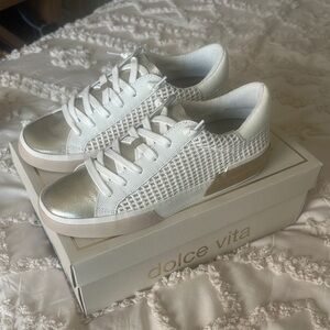 Brand New Dolce Vita White Sneakers with Gold Metallic Accents